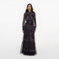 Navy Printed Georgette Maxi Dress
