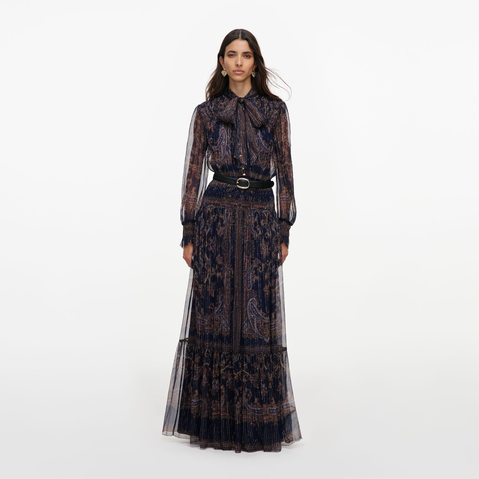Navy Printed Georgette Maxi Dress