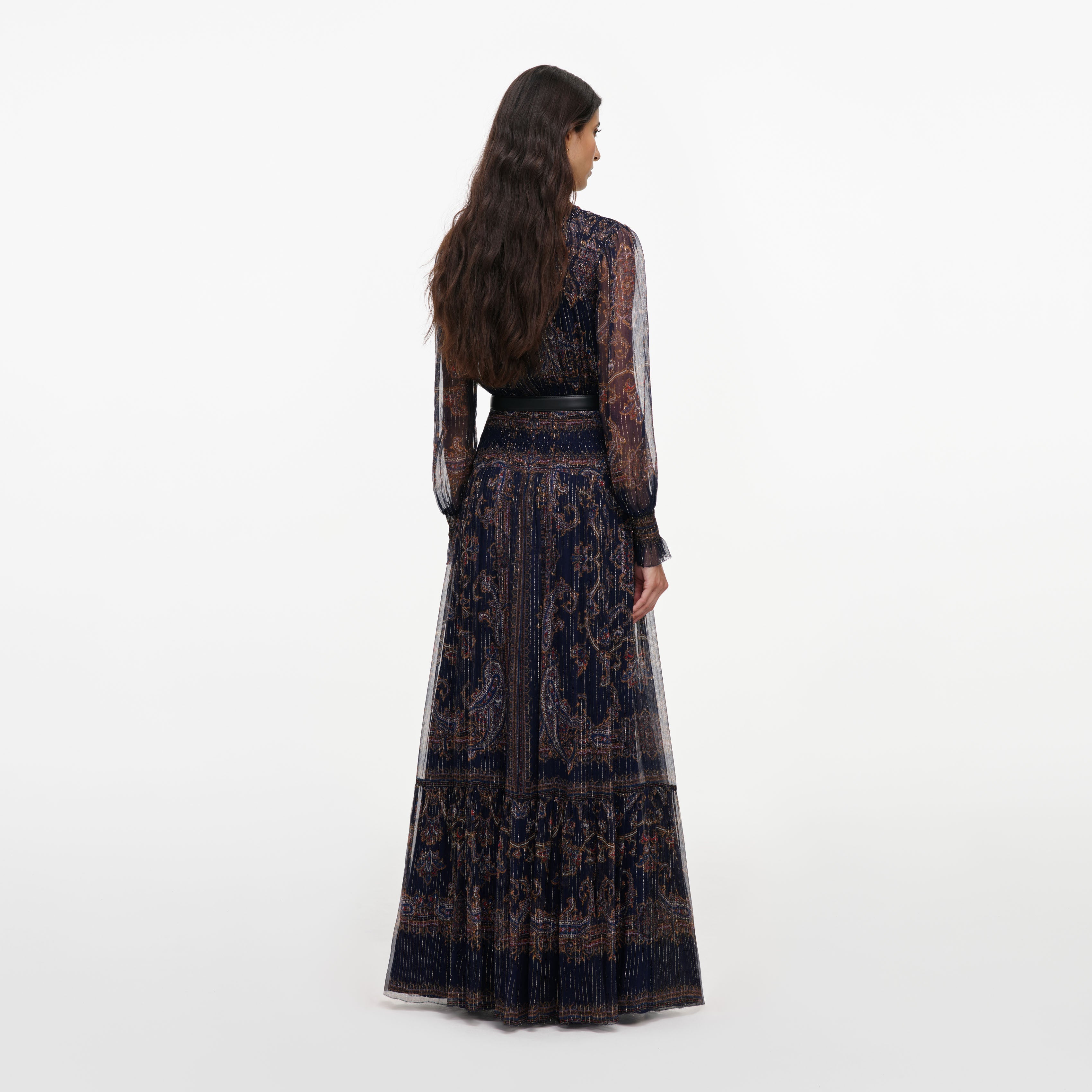 Navy Printed Georgette Maxi Dress