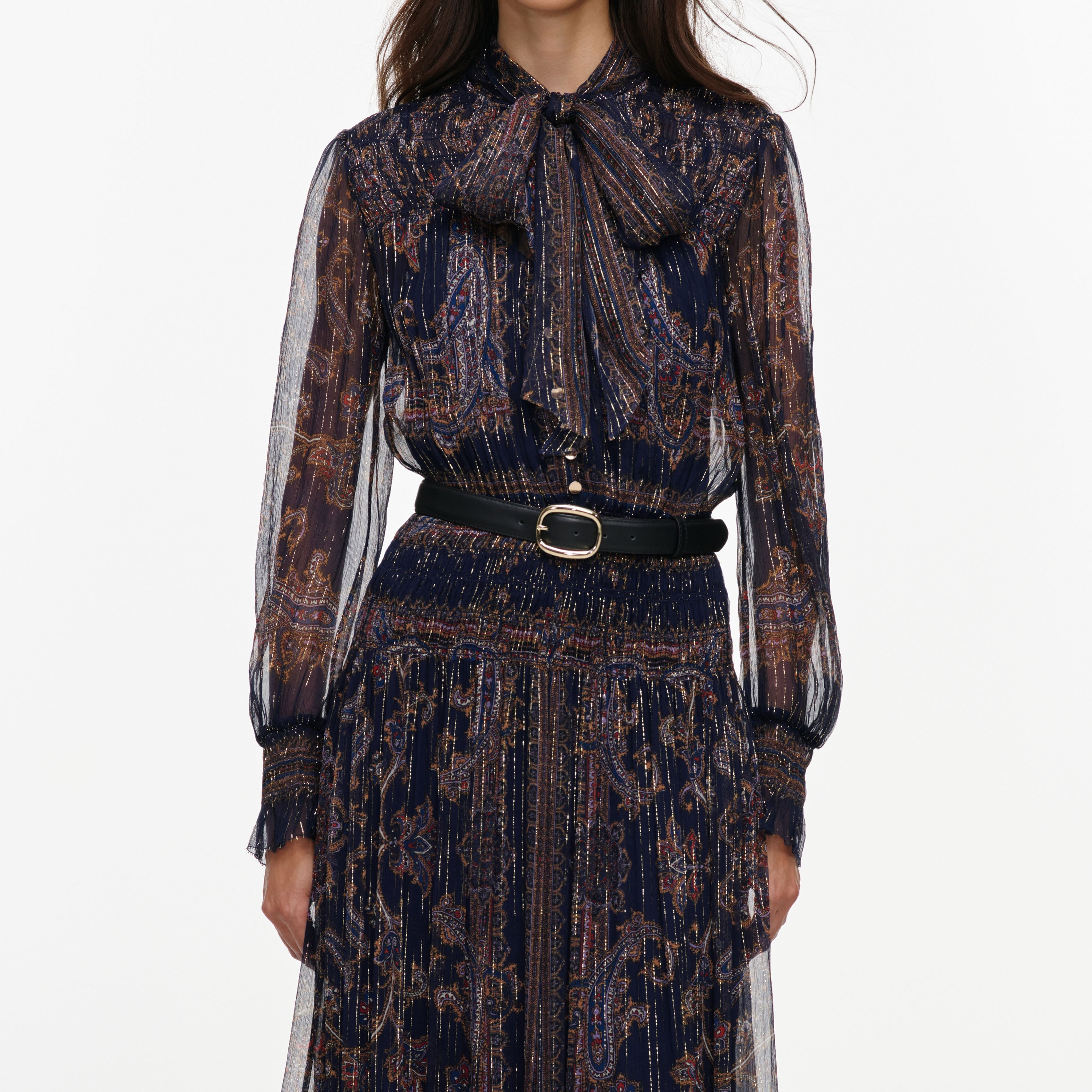 Navy Printed Georgette Maxi Dress