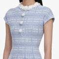Blue Check Knit Beaded Mini Dress