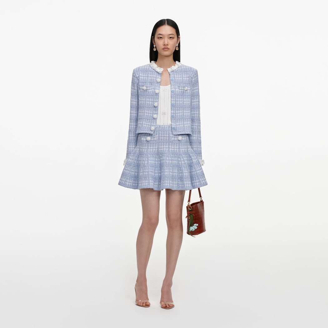 Blue Check Knit Mini Skirt