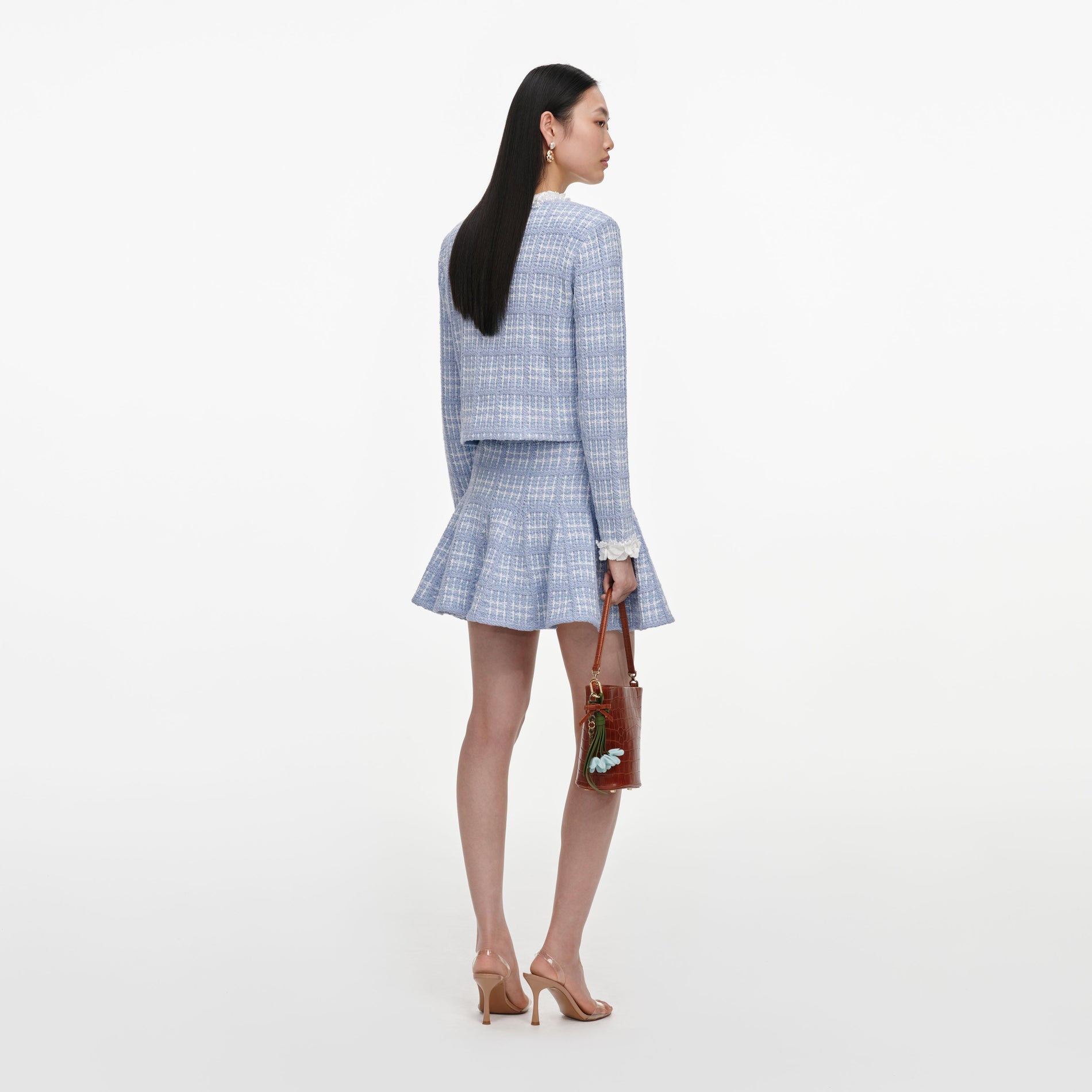 Blue Check Knit Mini Skirt