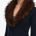 Navy Faux Fur Knit Cardigan
