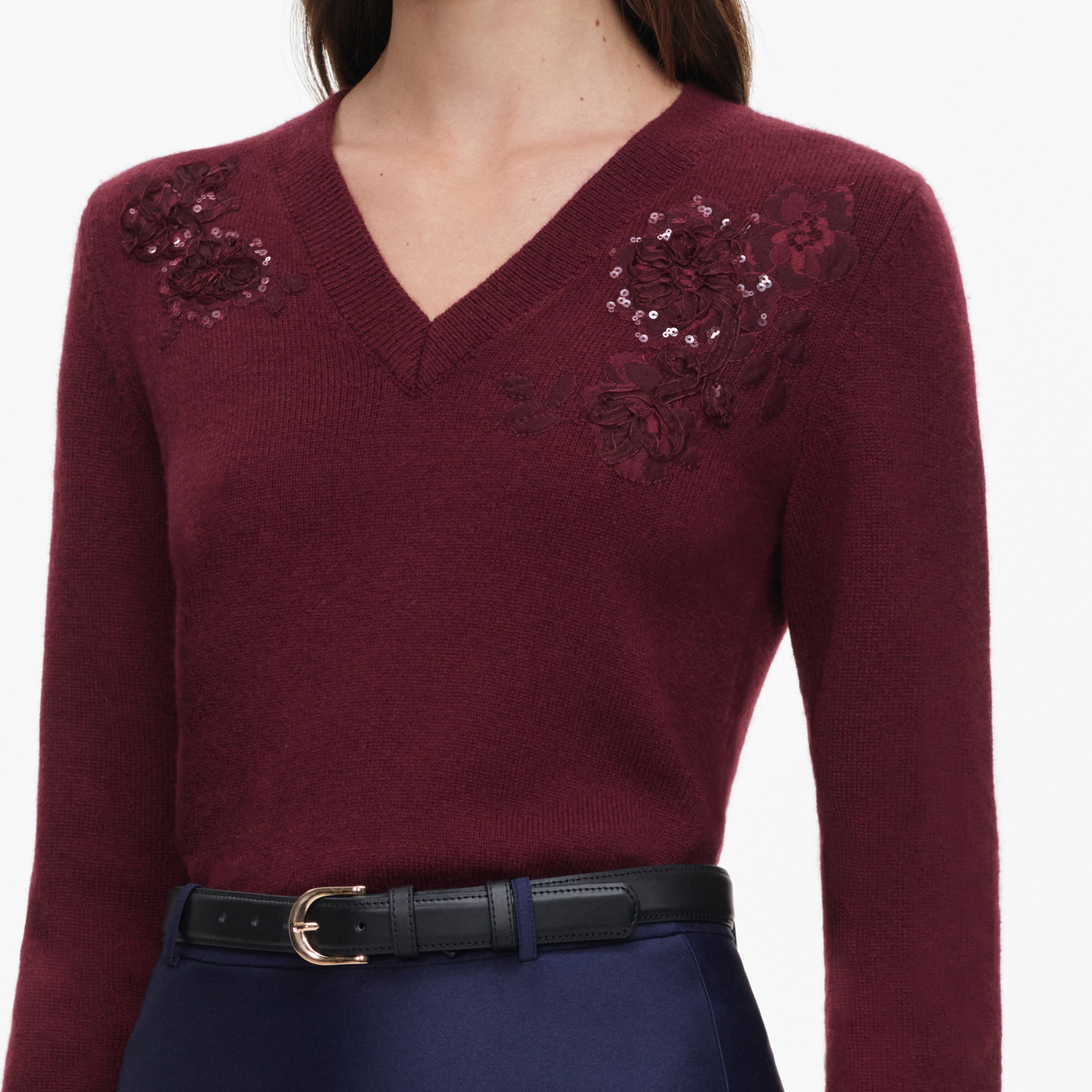 Burgundy Flower Wool Jumper