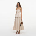 Beige Bandeau Pleated Midi Dress