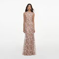 Pink Rhinestone Sequin Mesh Maxi Dress