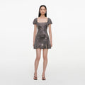 Grey Rhinestone Mesh Mini Dress