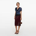 Navy Satin Printed Lace Top