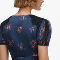 Navy Satin Printed Lace Top