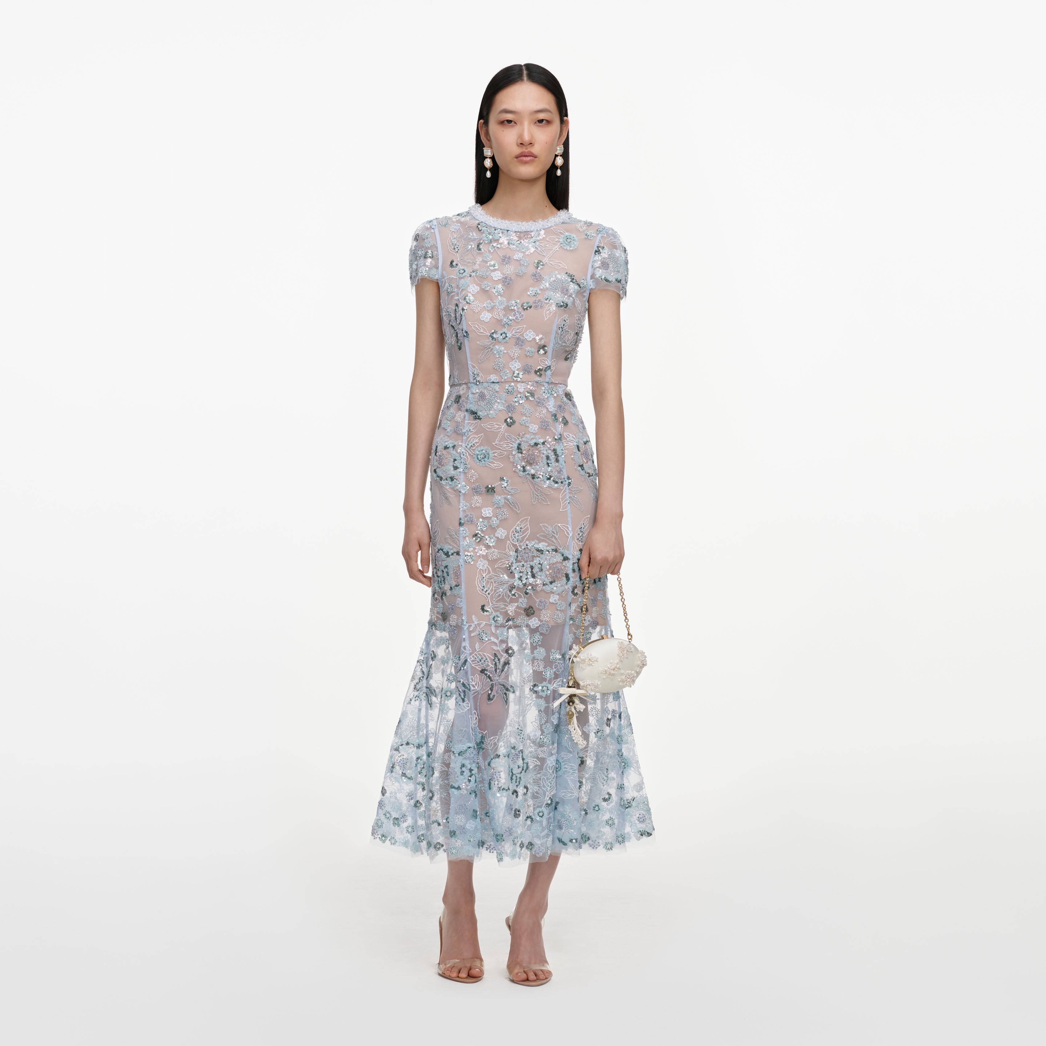 self-portrait - Blue Sequin Embellished Midi Dress
