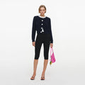 Navy Flower Pearl Trim Knit Jumper
