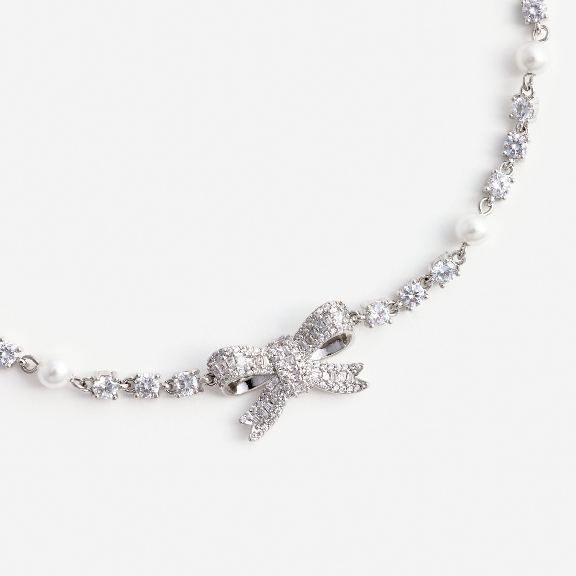 Crystal Pearl Bow Necklace