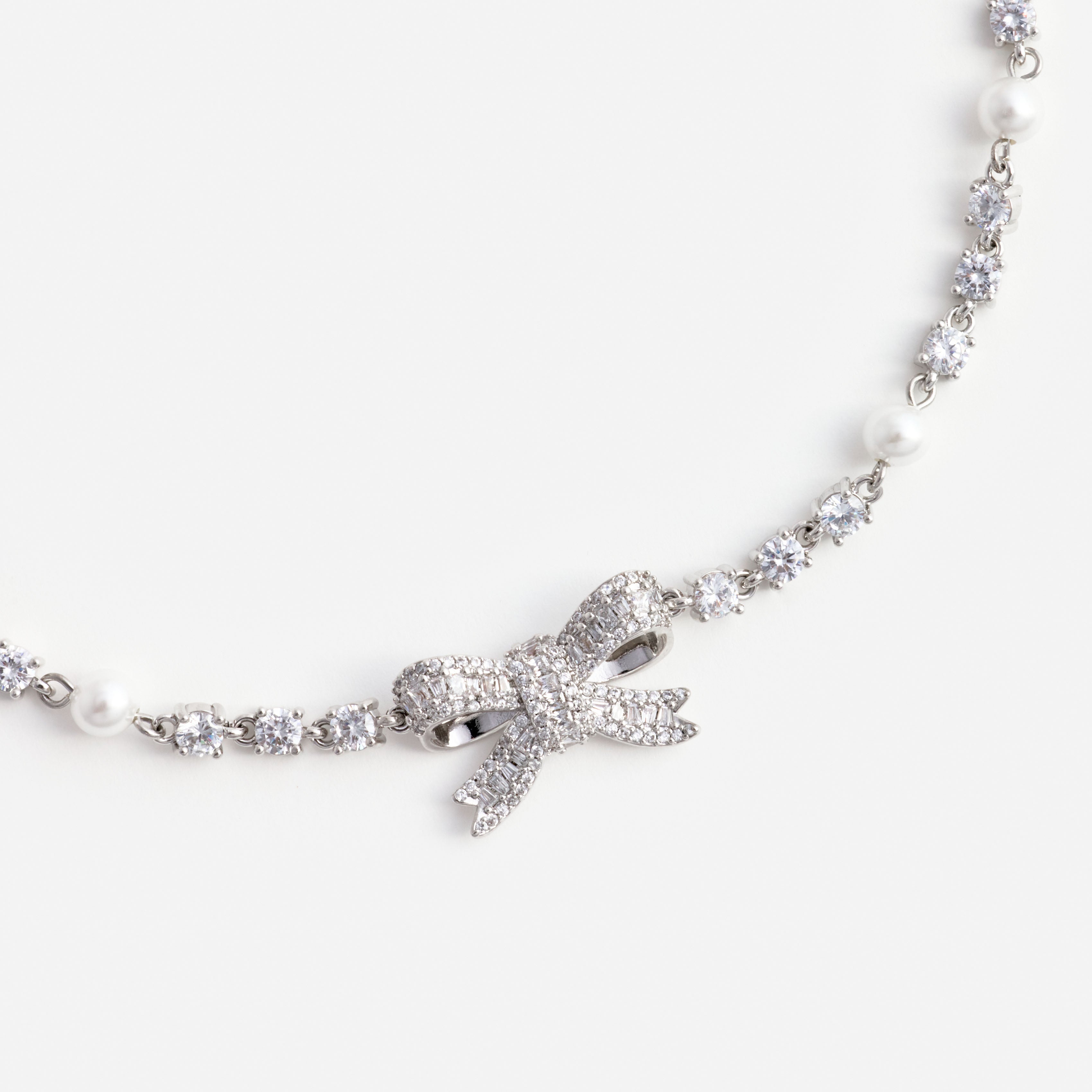 Crystal Pearl Bow Necklace