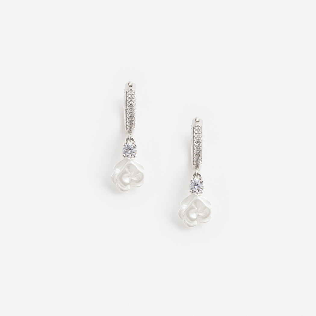 Crystal Flower Dangle Hoop Earring