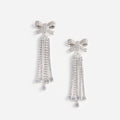 Silver Crystal Bow Droplet Earrings