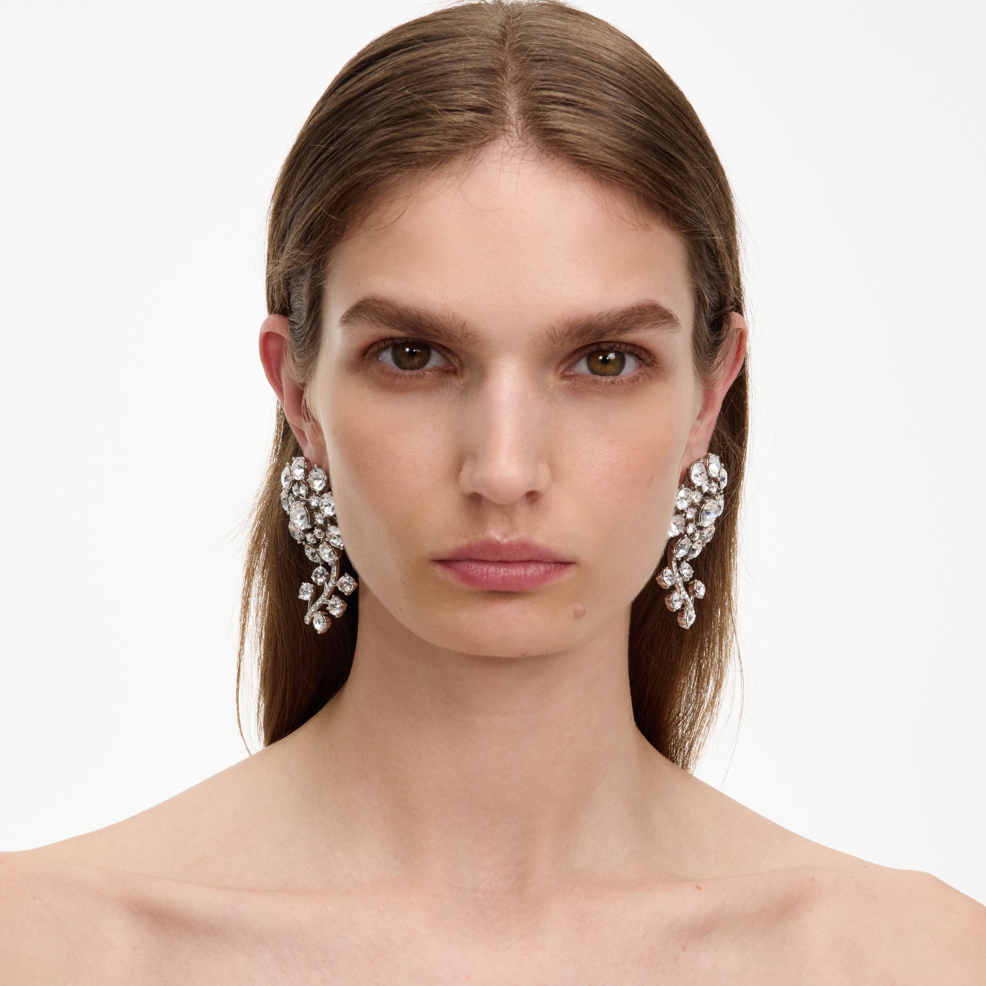 Silver Flower Crystal Earrings