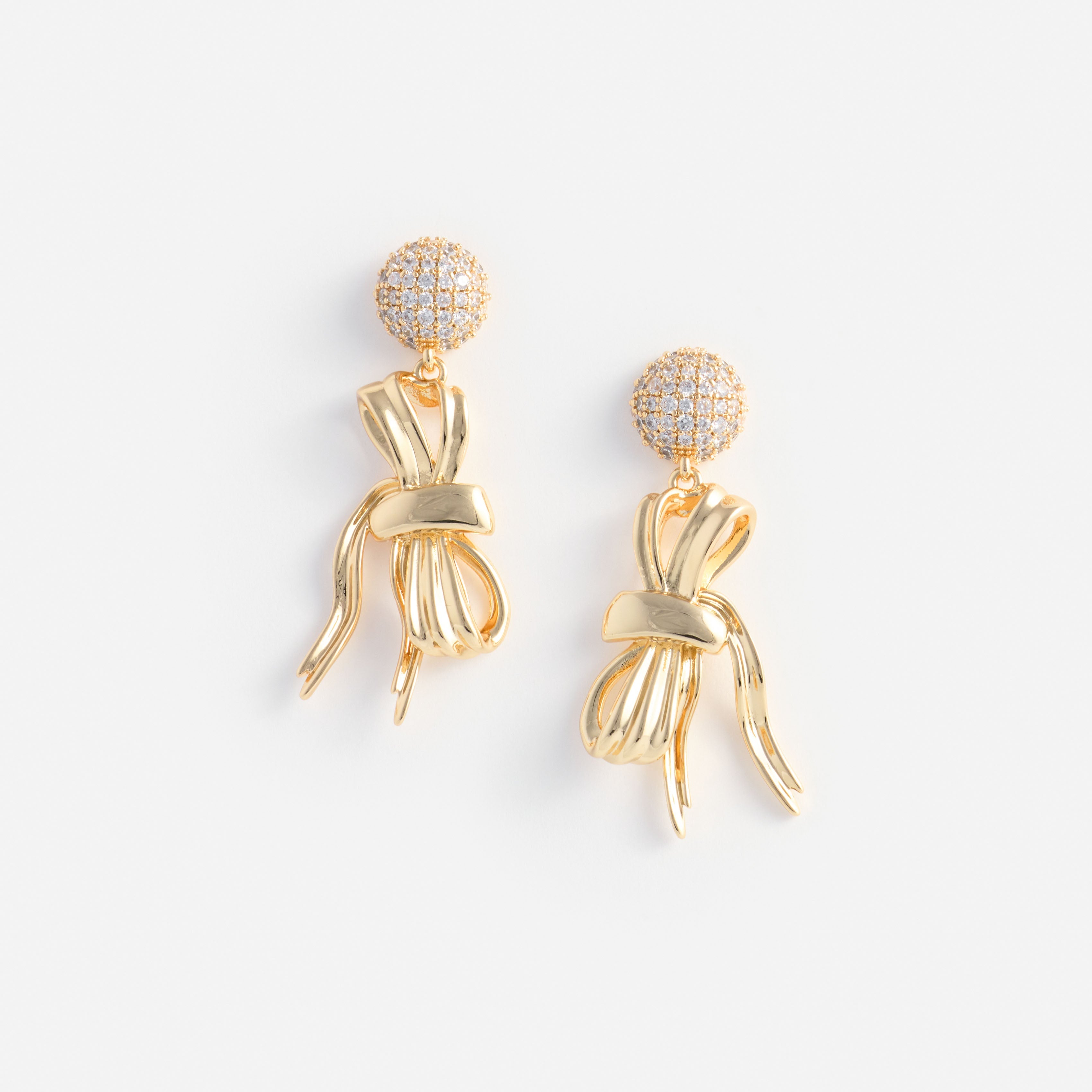 Gold Crystal Sideward Bow Earring