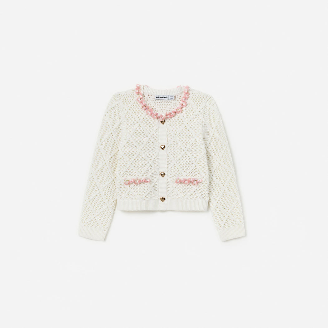 Cream Diamond Knit Cardigan