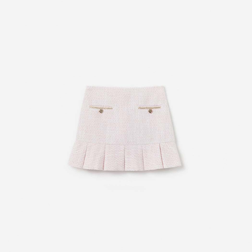 Pink Boucle Pleated Skirt