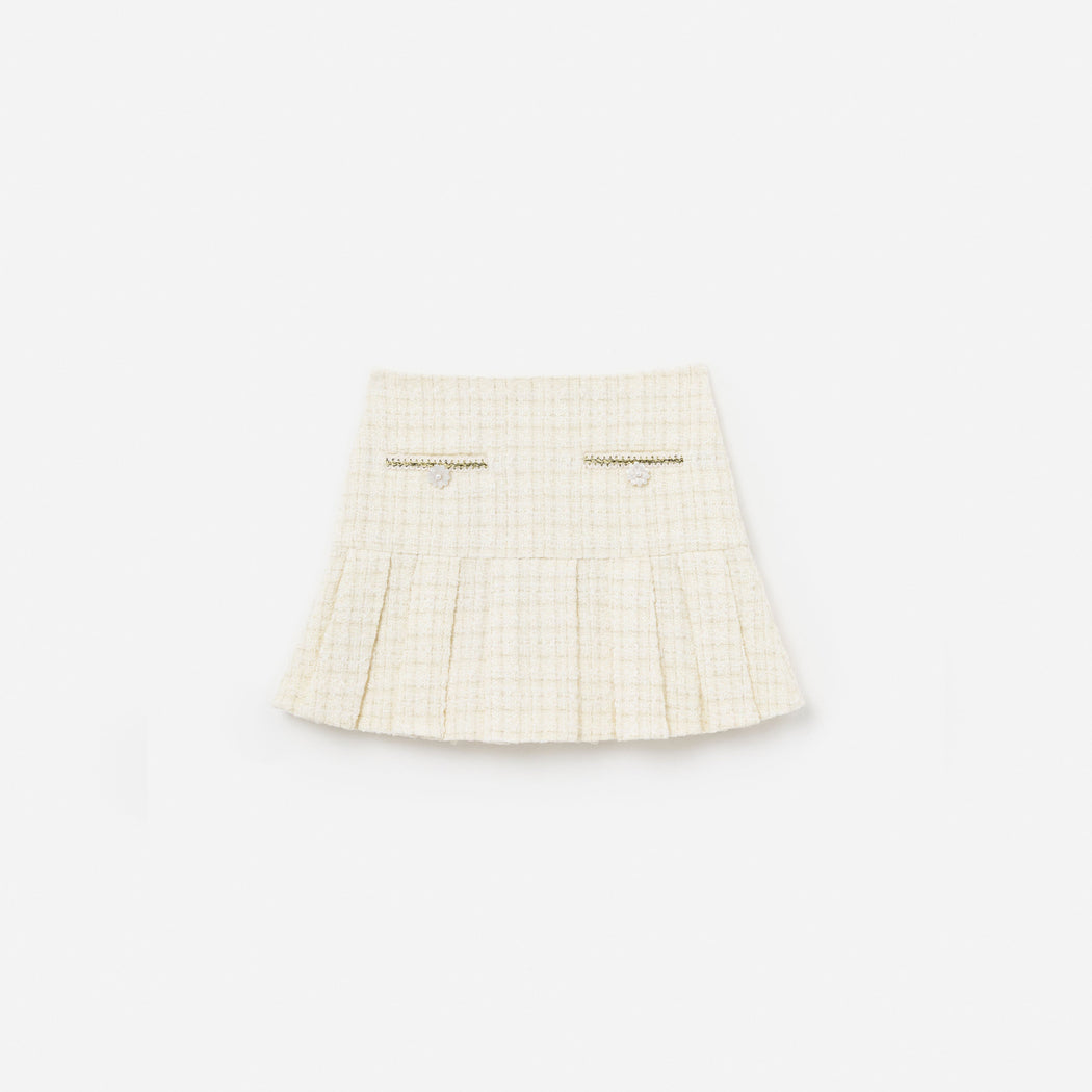 Cream Boucle Pleated Skirt