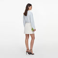Cream Textured Denim Mini Skirt