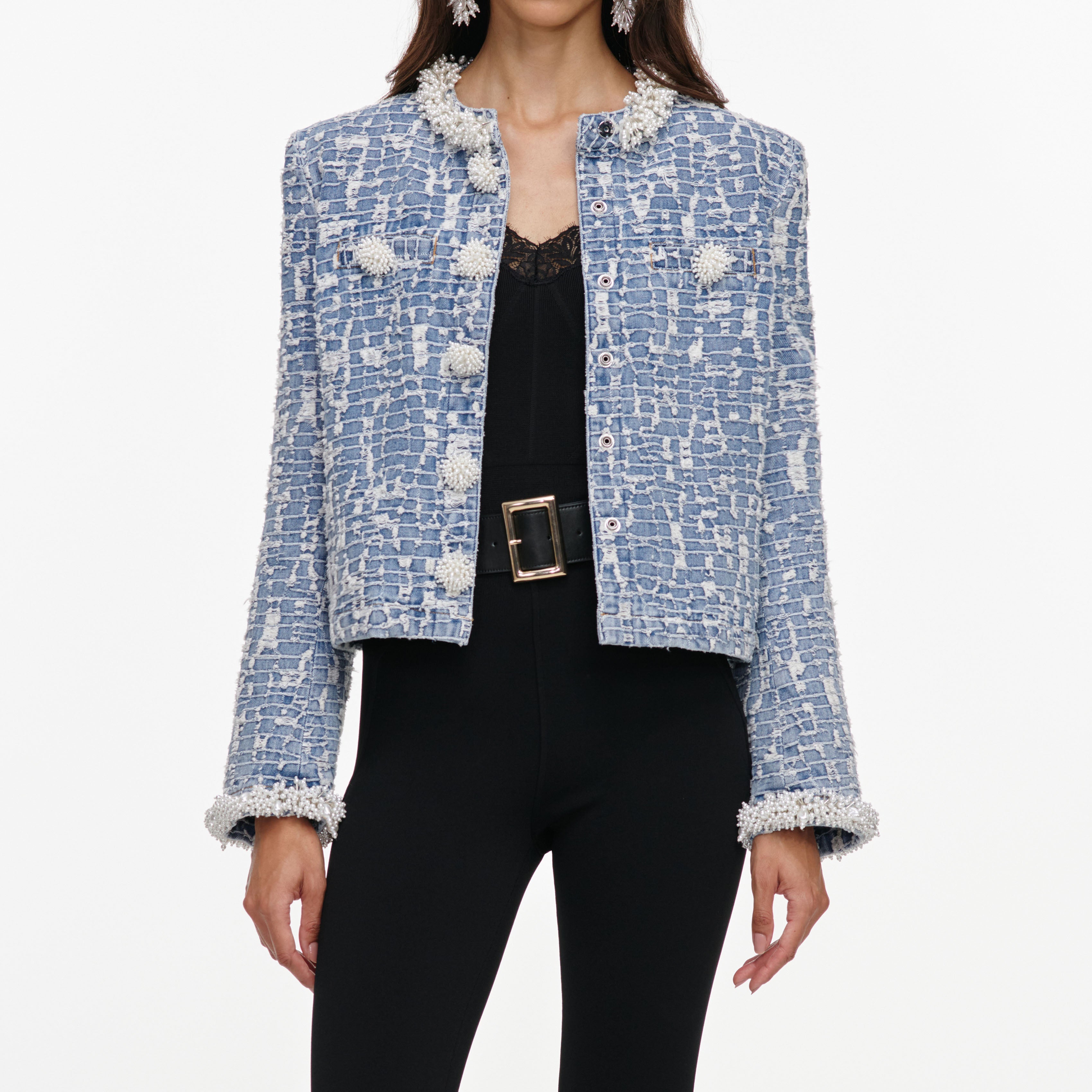 Blue Textured Denim Jacket