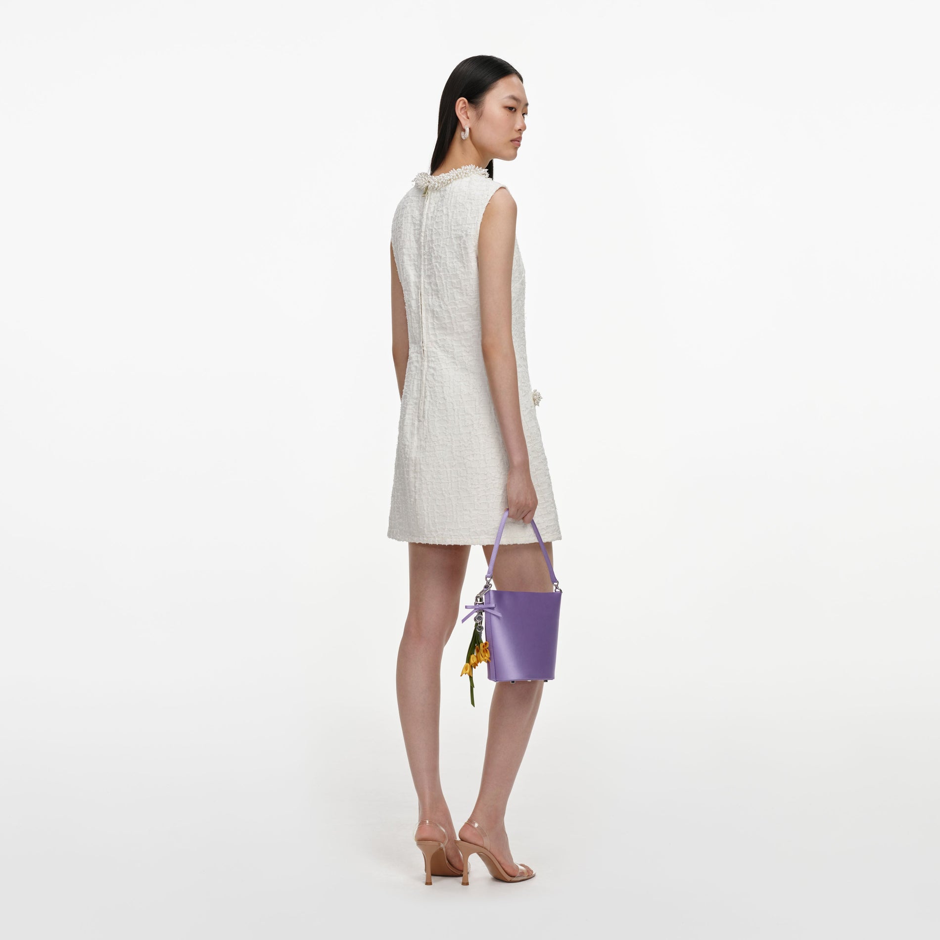 Cream Textured Denim Mini Dress