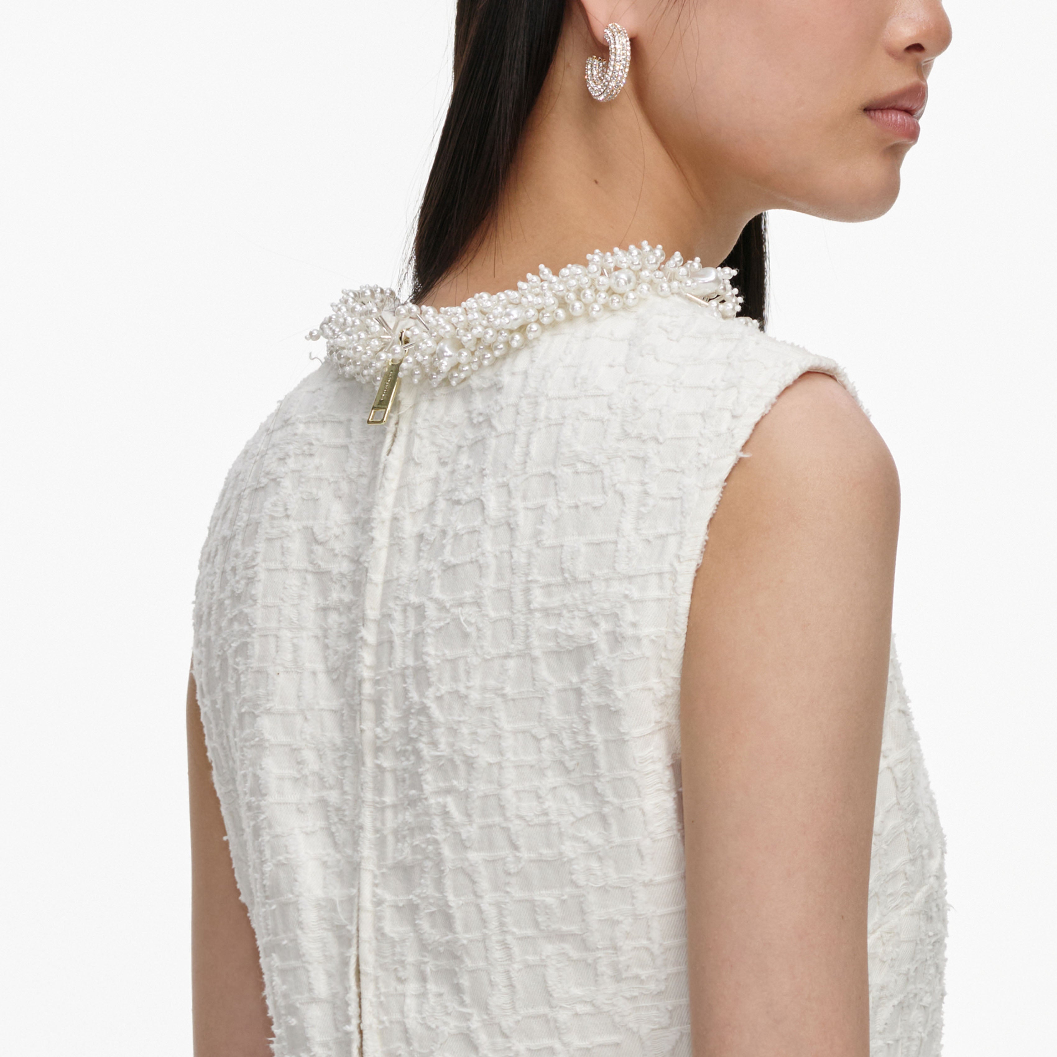 Cream Textured Denim Mini Dress