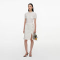 Cream Textured Denim Midi Skirt