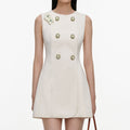 Cream Denim Double Breasted Mini Dress