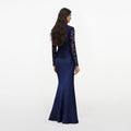 Navy Tailored Lace Satin Maxi Dress