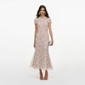 Cream Sequin Embellished Midi Dress