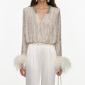 Champagne Rhinestone Embellished Feather Top