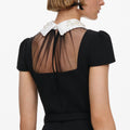 Black Crepe Bow Peplum Midi Dress