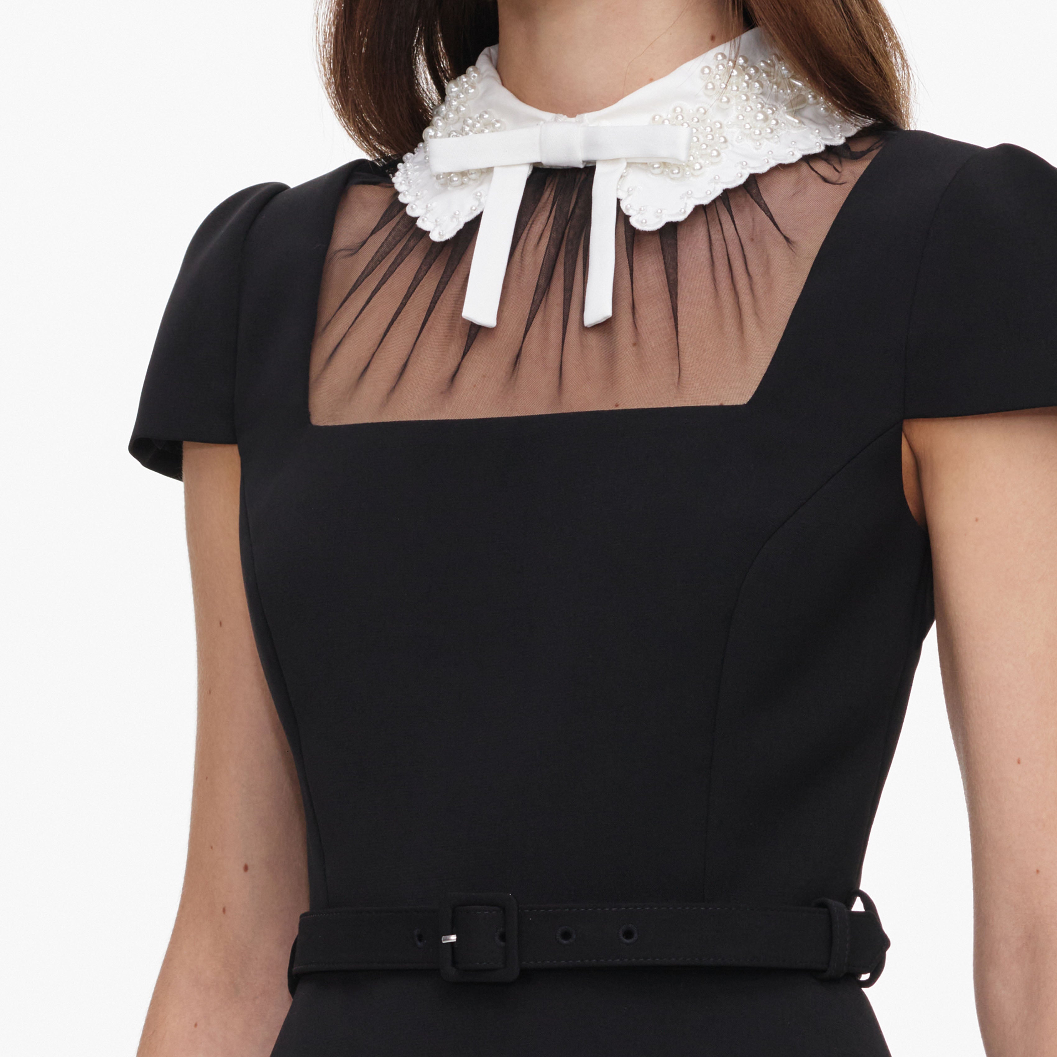 Black Crepe Bow Collar Top