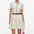 Cream Knit Denim Insert Mini Dress