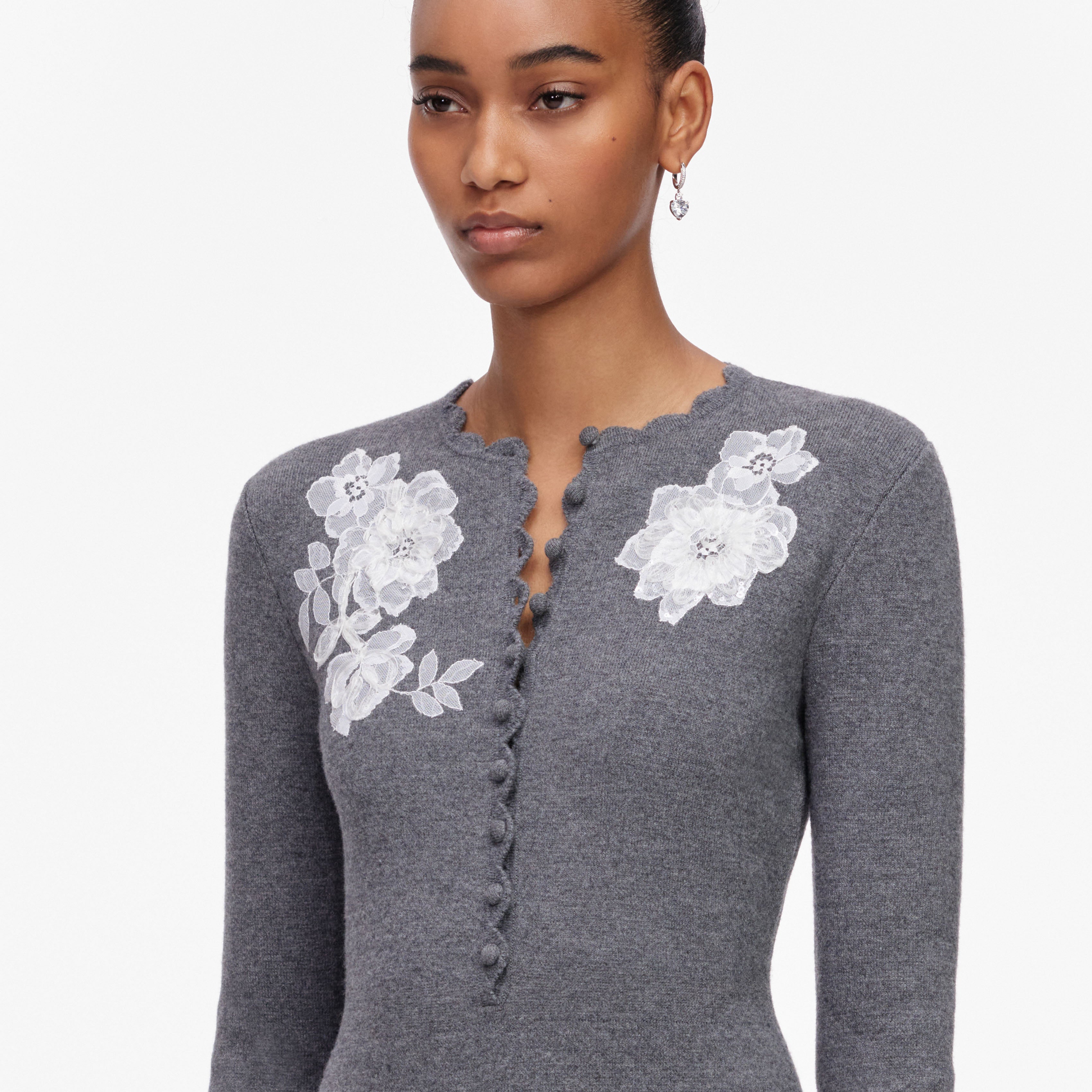 Grey Lace Flower Knit Mini Dress