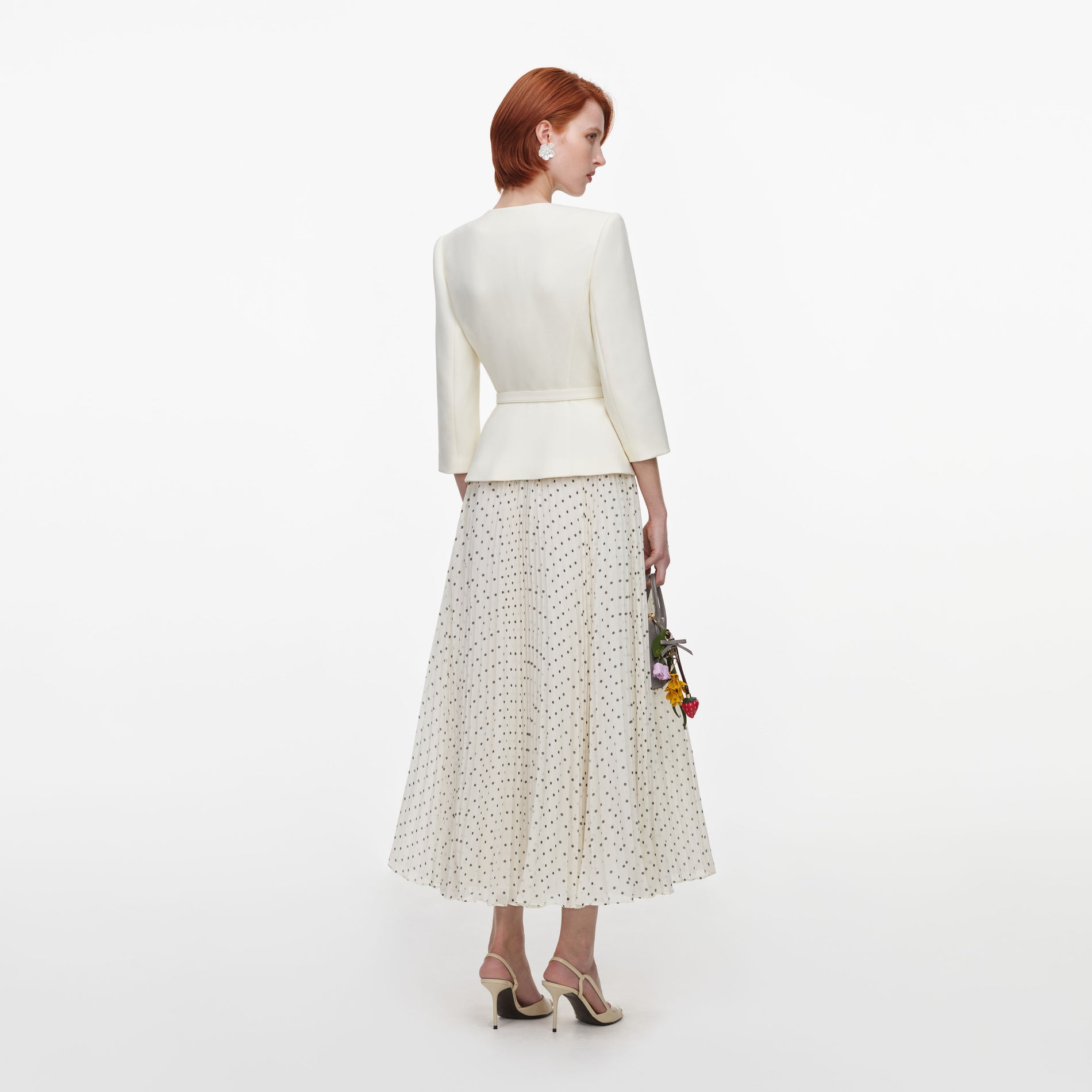Cream 3D Flower Polka Dot Chiffon Midi Dress