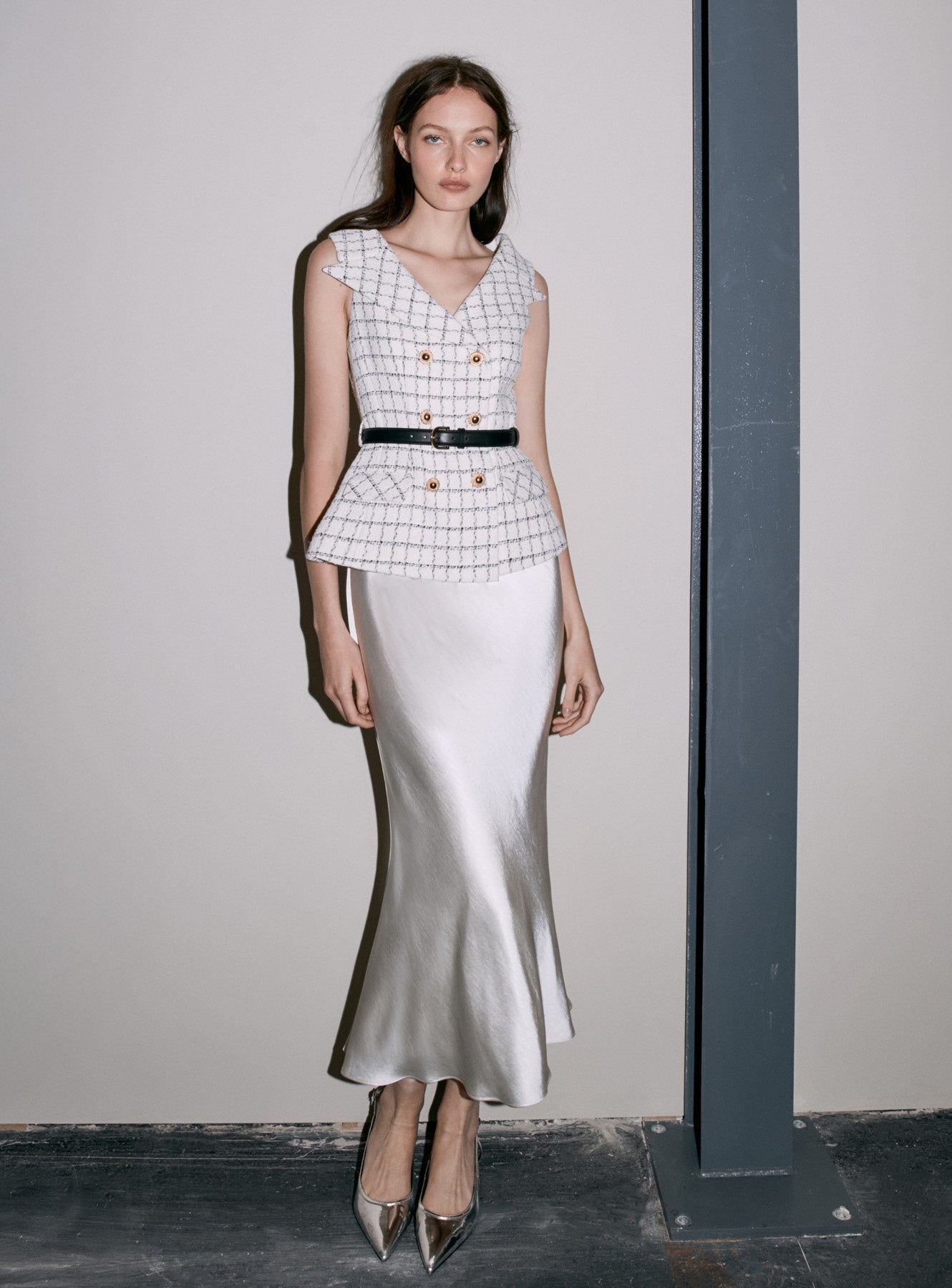 Check Boucle Midi Dress