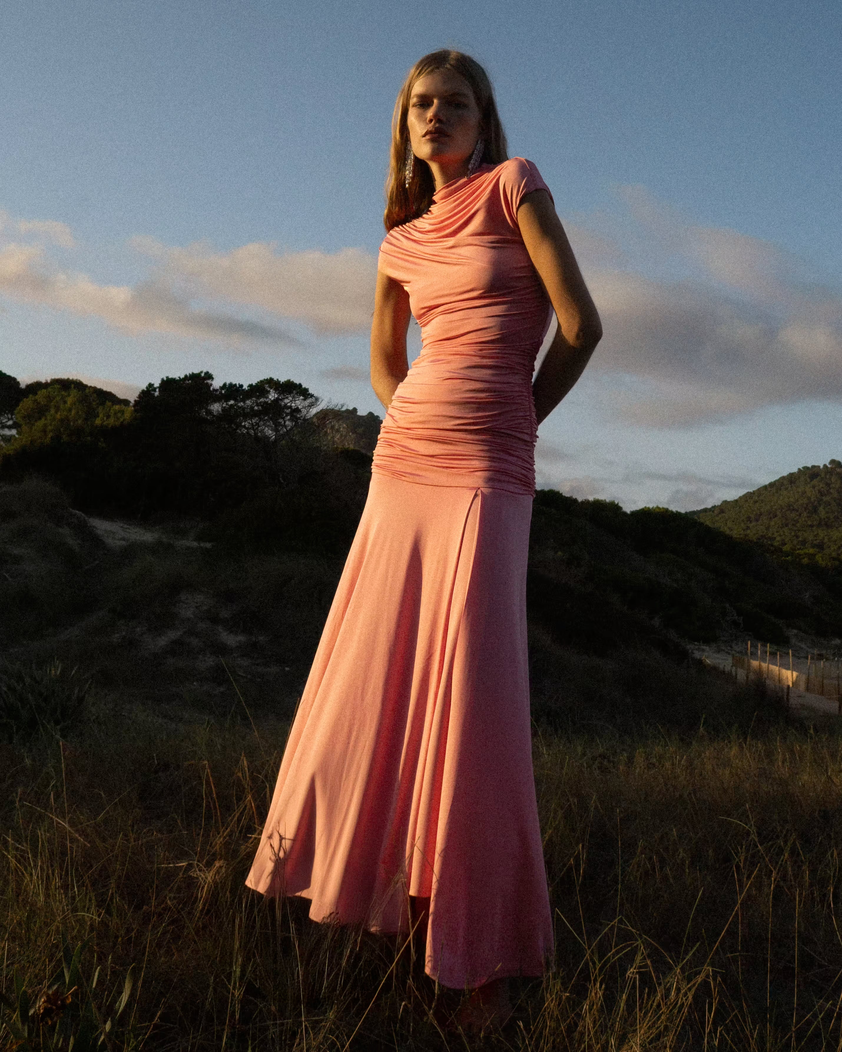 Pink Jersey Gathered Maxi Skirt