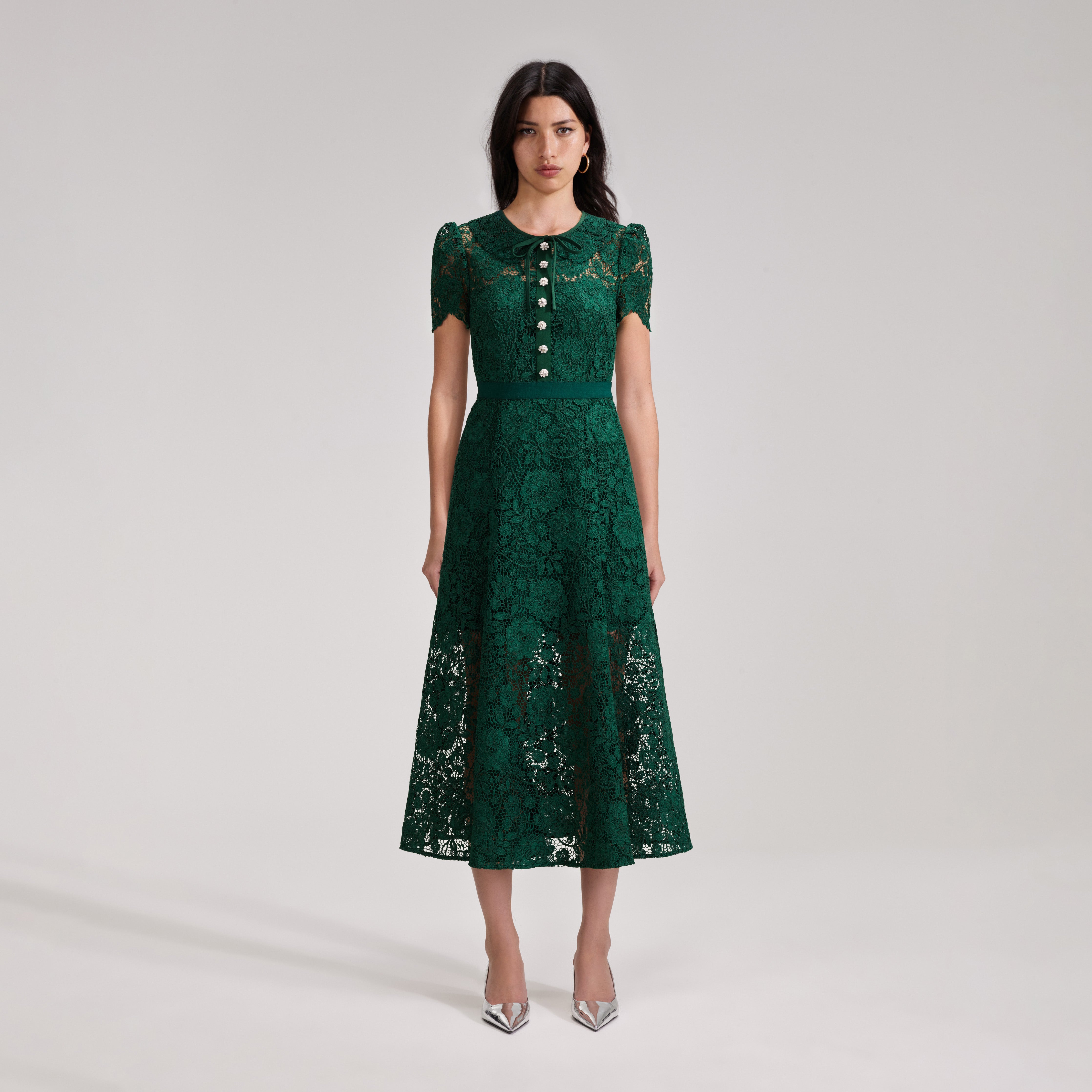 Ladies Dresses Green Lace Fit And Flare Dress Self-portrait Ladies Dresses Green Lace Fit And Flare Dress Self-portrait