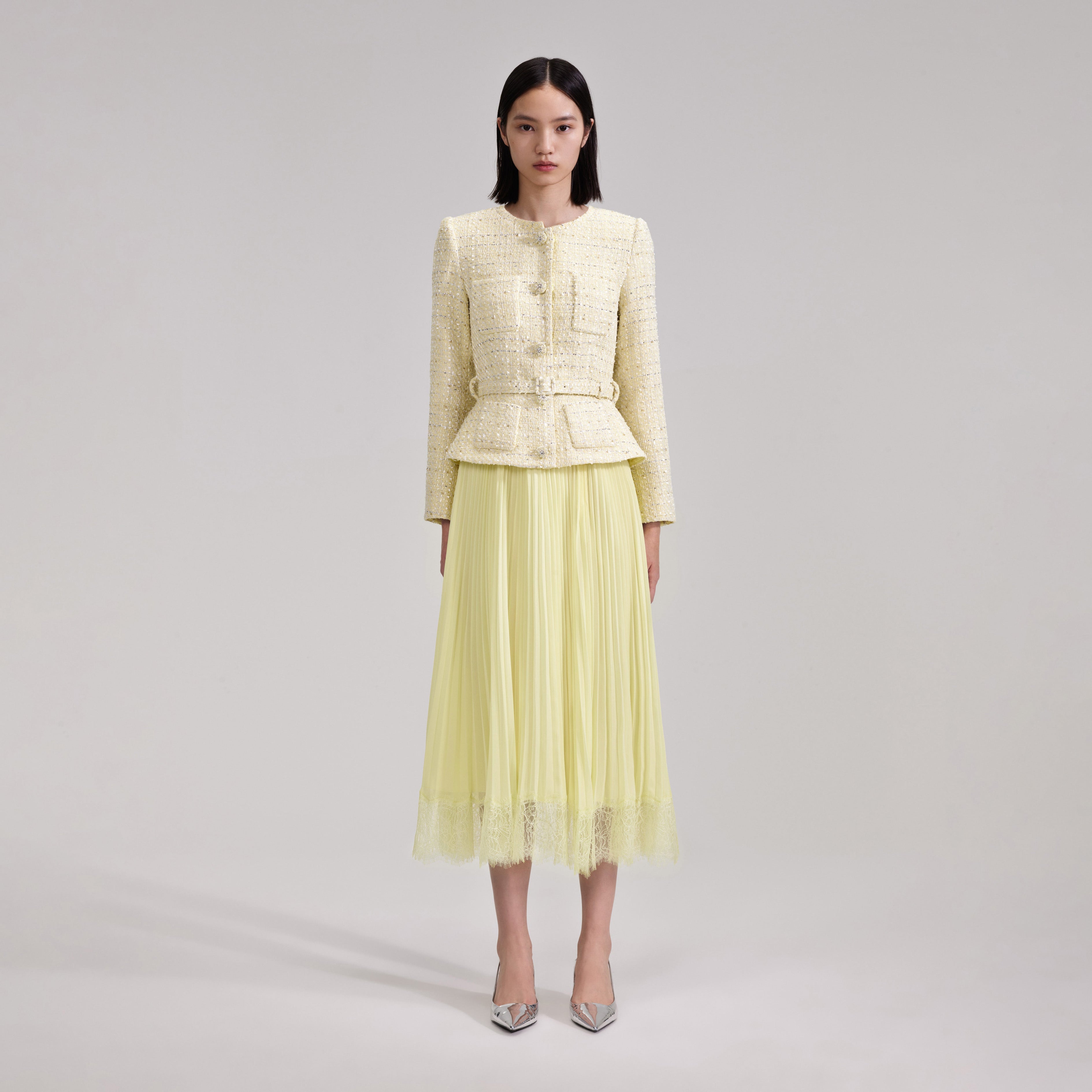 Yellow Boucle Midi Dress