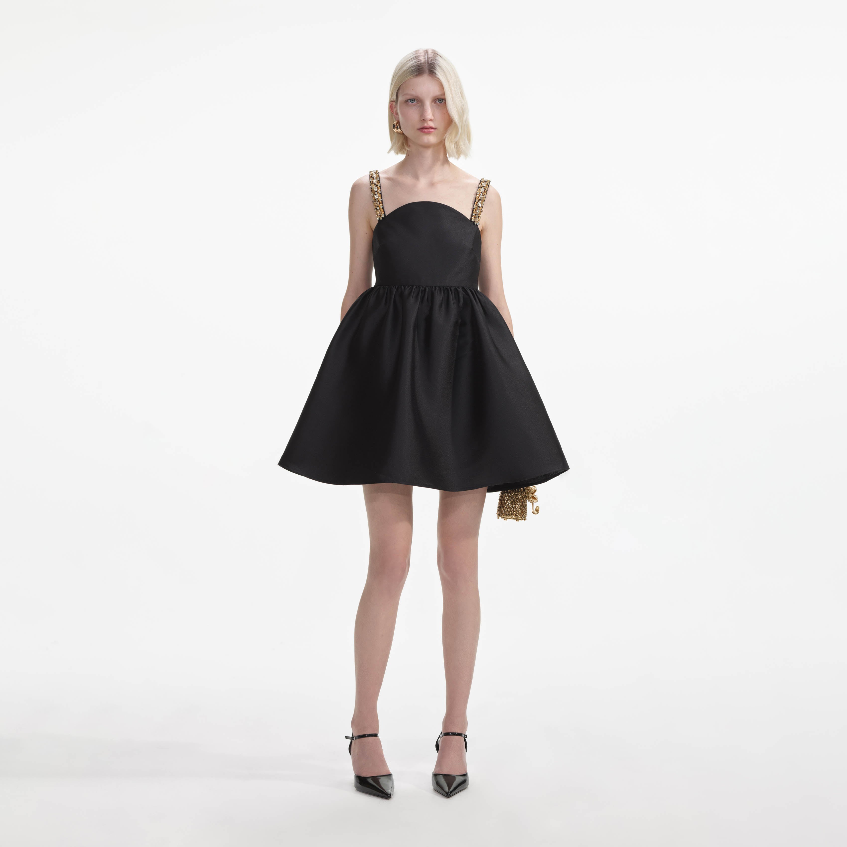 Black Taffeta Embellished Mini Dress self-portrait-US Black Taffeta Embellished Mini Dress self-portrait-US