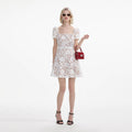 White Floral Lace Belted Mini Dress