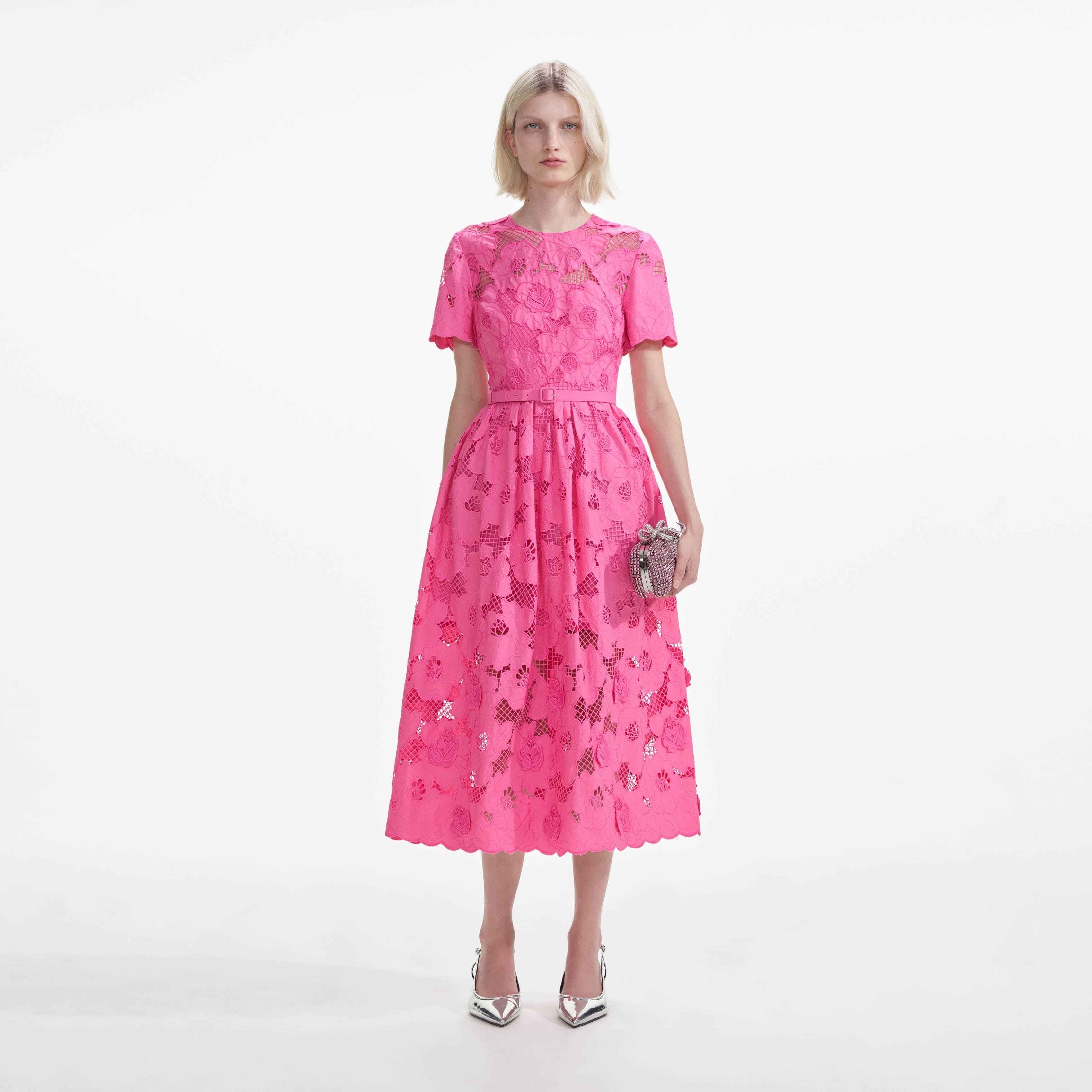 Pink Cotton Lace Midi Dress self portrait US