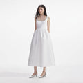White Taffeta Diamante Midi Dress