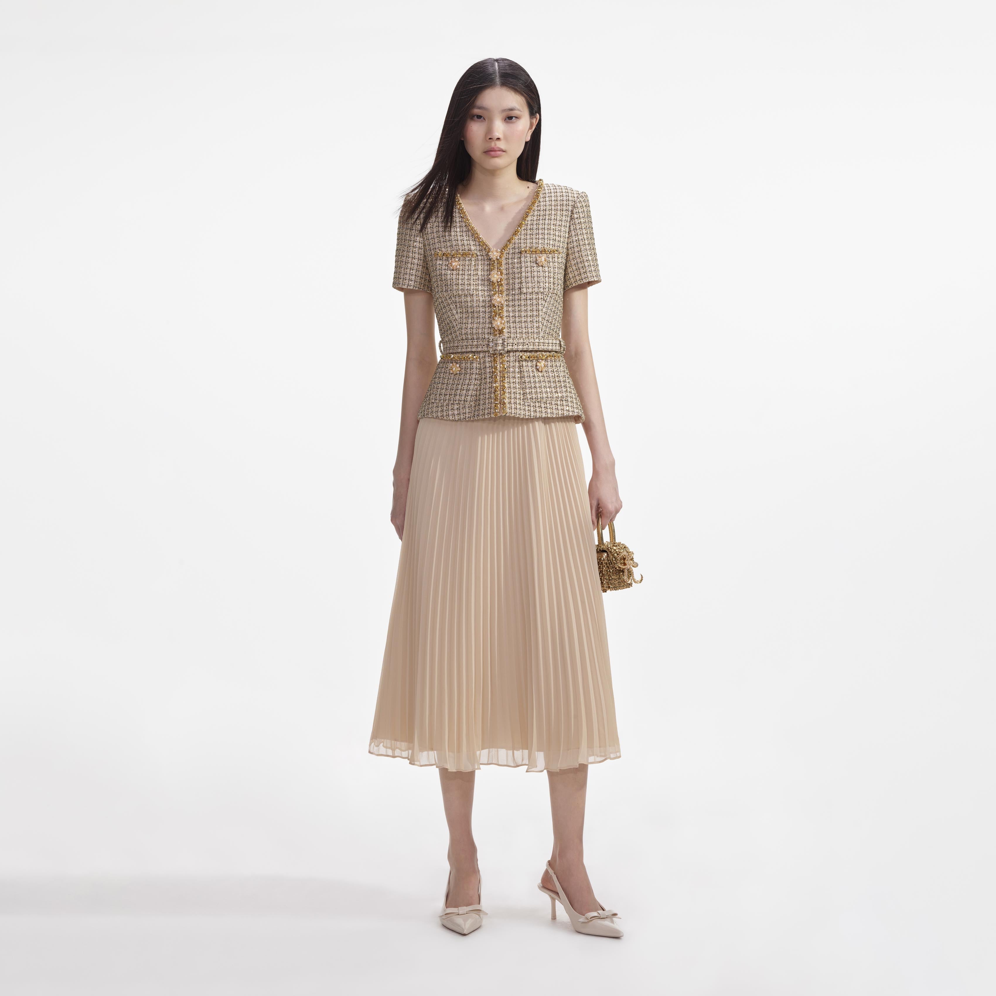 self portrait gold dress Gold Boucle Midi Dress – self-portrait-US
