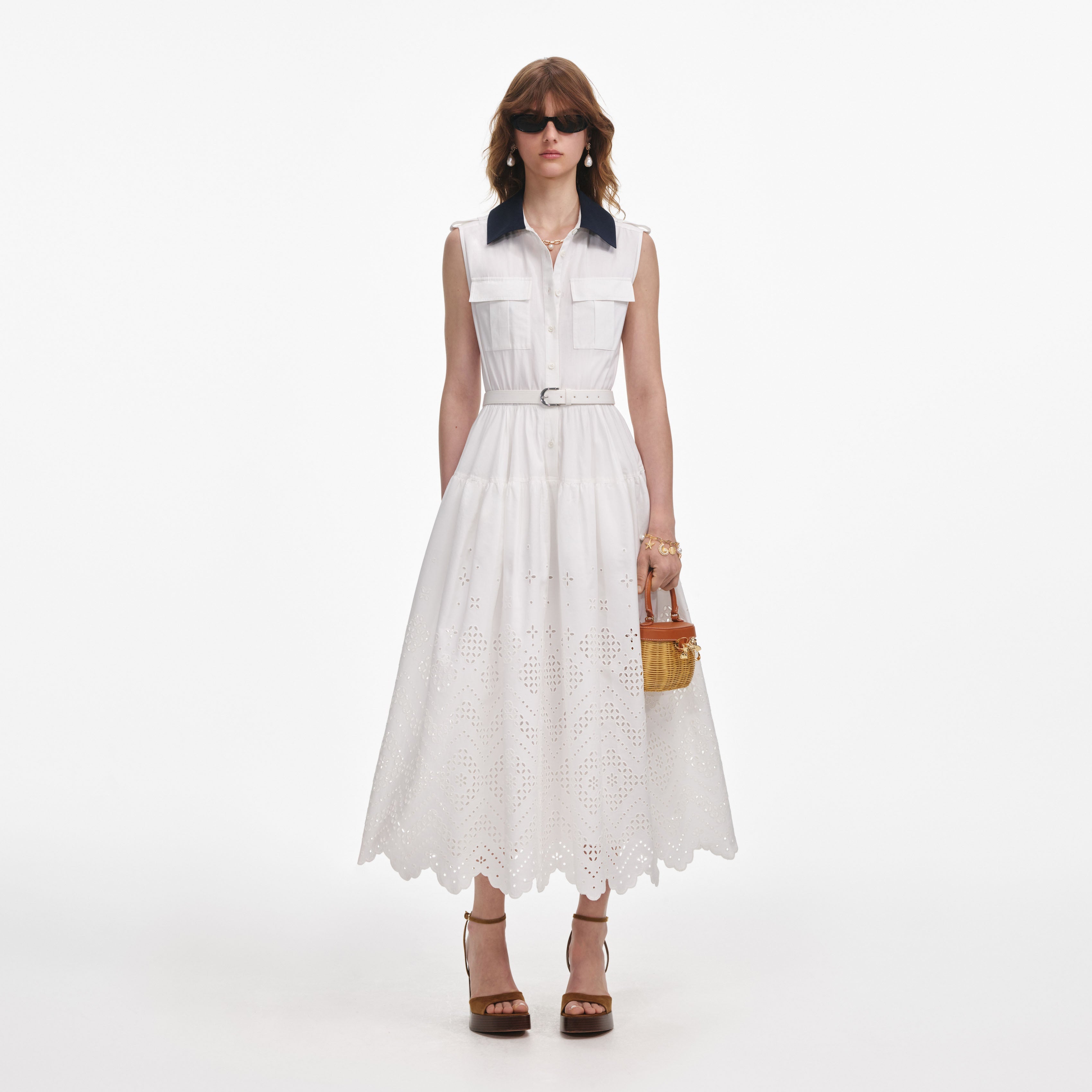 white collar midi dress Women's Autumn Collared Midi Dress Bone White S/M/L/Customize MEAN BLVD