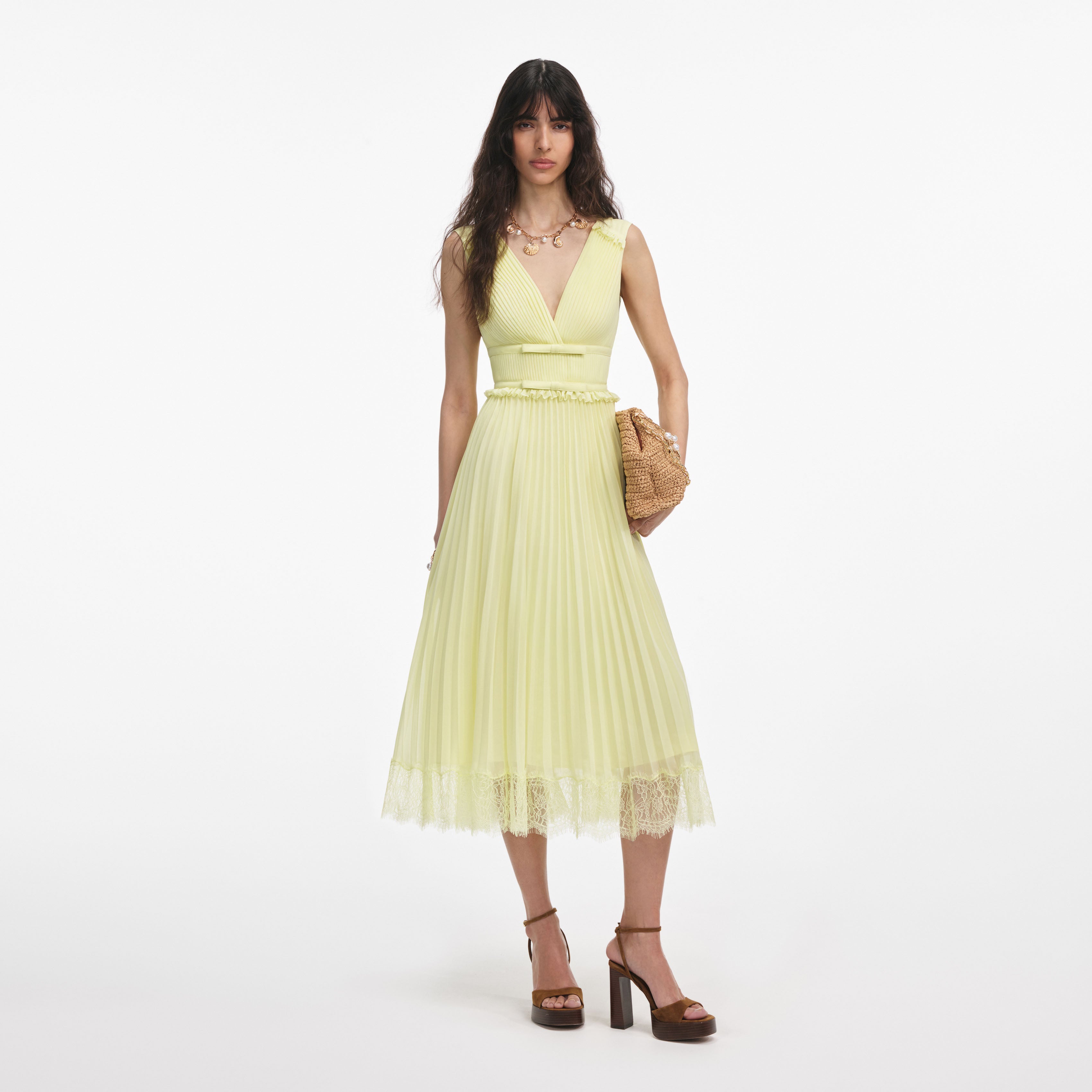 self-portrait - Yellow Chiffon Midi Dress - US 10 self-portrait - Yellow Chiffon Midi Dress - US 10